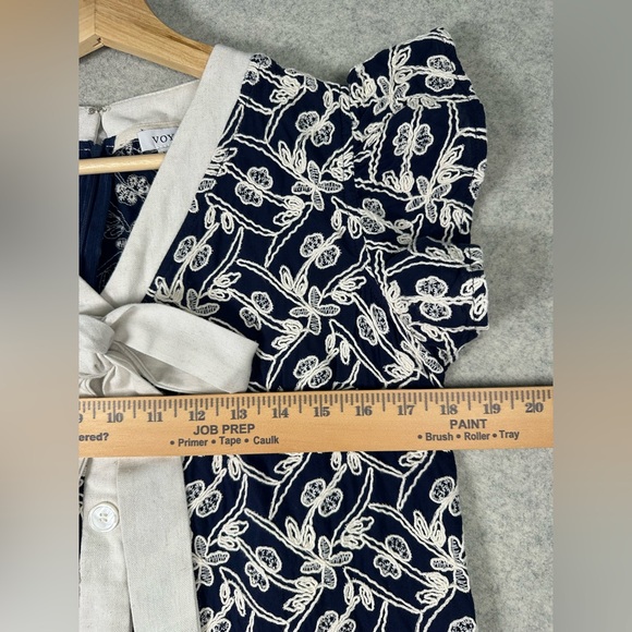 VOY Navy White Embroidered Ruffle Sleeve Cotton Dress M - Picture 2 of 9